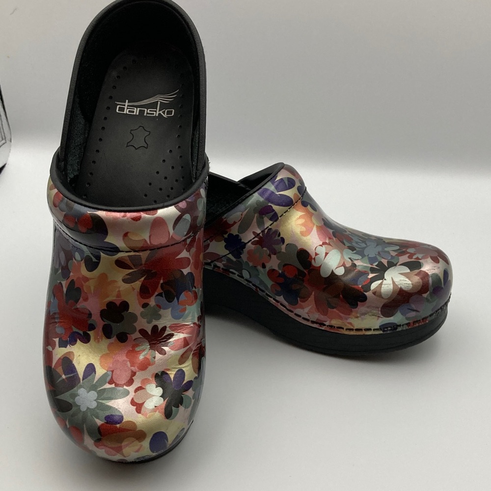 Dansko Women's Metallic Floral Clogs US size 6.5-7